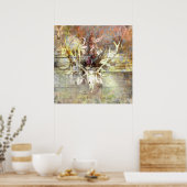 フローラ素朴ウッドグレインスタンスカル〔雄ジカの〕枝角 ポスター (キッチン)