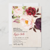 フローラ素朴ウッドマルサラブルゴーニュブライダルシャワー 招待状 (正面)