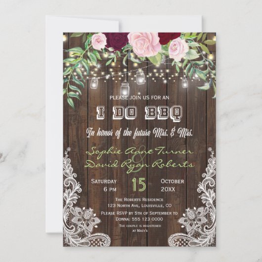 フローラ素朴ウッドメイスンジャールライトBBQをする 招待状 (正面)