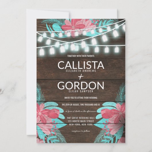 フローラ素朴ウッドメイソンジャールライツ結婚ズ 招待状 (正面)