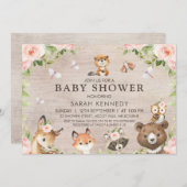 フローラ素朴ウッドランドガールズベビーシャワー 招待状 (正面/裏面)