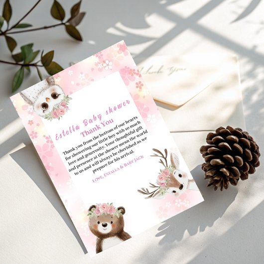 フローラ素朴ウッドランドベビーガールサンキューカード サンキューカード
