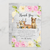 フローラ素朴ウッドランドベビーシャワー サンキューカード (正面/裏面)