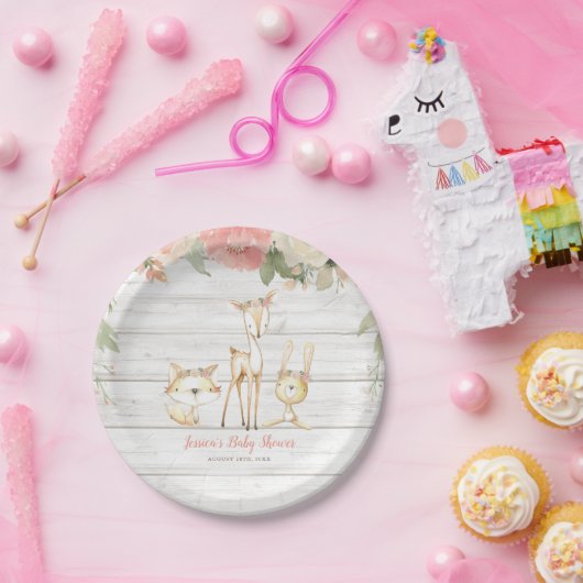 フローラ素朴ウッドランド動物女の子の赤ちゃんシャワー ペーパープレート (パーティー)