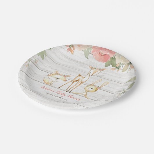 フローラ素朴ウッドランド動物女の子の赤ちゃんシャワー ペーパープレート (アングル)