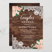 フローラ素朴ウッドレースカップルウェディングシャワー 招待状 (正面/裏面)
