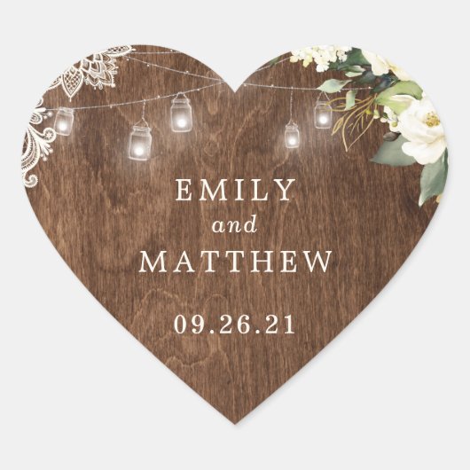 フローラ素朴ウッドレースストリングライツメイソンジャー ハートシール (正面)