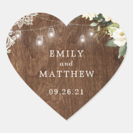 フローラ素朴ウッドレースストリングライツメイソンジャー ハートシール