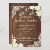 フローラ素朴ウッドレースストリングライツメイソンジャー 招待状 (正面/裏面)