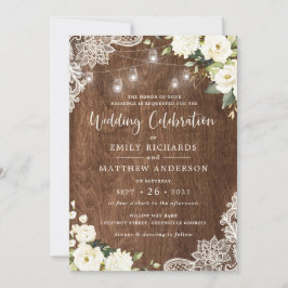 フローラ素朴ウッドレースストリングライツメイソンジャー 招待状