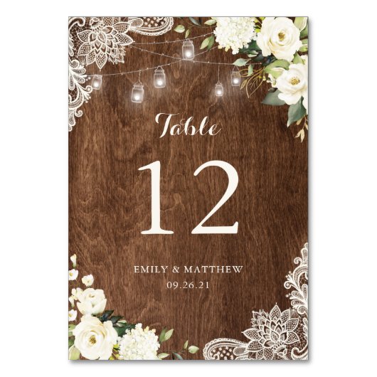 フローラ素朴ウッドレースストリングライツライツメイソンジャース テーブルナンバー (正面)