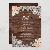 フローラ素朴ウッドレース18番目の誕生日招待状 招待状 (正面/裏面)
