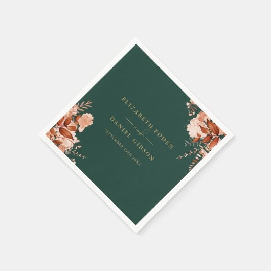 フローラ素朴エメラルドグリーンと金ゴールド結婚ズ スタンダードカクテルナプキン (角)