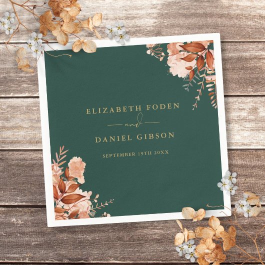 フローラ素朴エメラルドグリーンと金ゴールド結婚ズ スタンダードカクテルナプキン