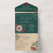 フローラ素朴エメラルドグリーン結婚ズ オールインワン招待状 (内側)
