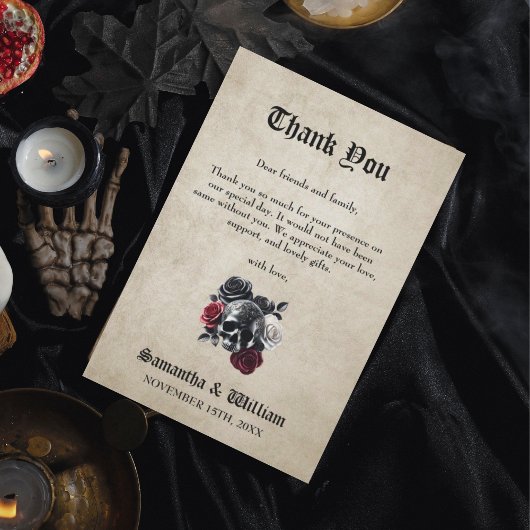 フローラ素朴エレガントスカル結婚ズ サンキューカード