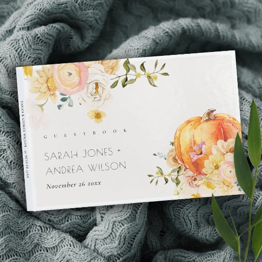 フローラ素朴オレンジオータムカボチャ結婚の ゲストブック
