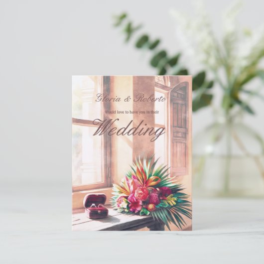 フローラ素朴オールドHaciendaメキシ結婚カン 招待状 (スタンド正面)