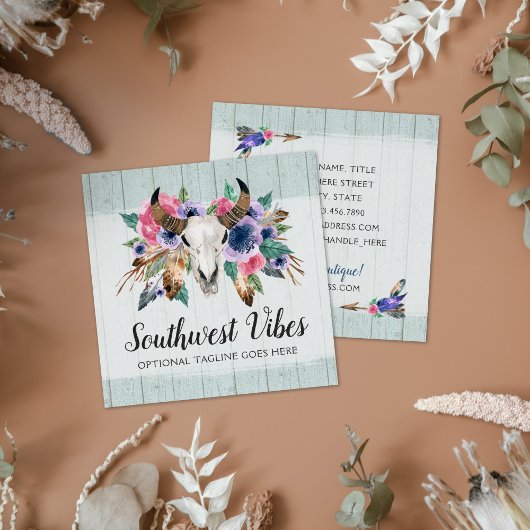 フローラ素朴カウースカルウォーターカラーウッドボホシック スクエア名刺