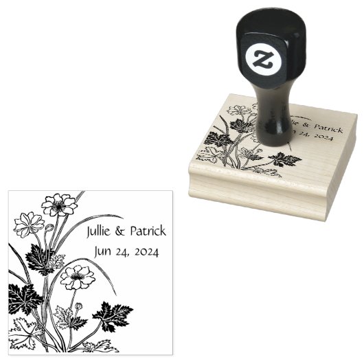 フローラ素朴カップル結婚の日付ウッドアートスタンプ ラバースタンプ (押印)
