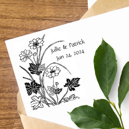 フローラ素朴カップル結婚の日付ウッドアートスタンプ ラバースタンプ