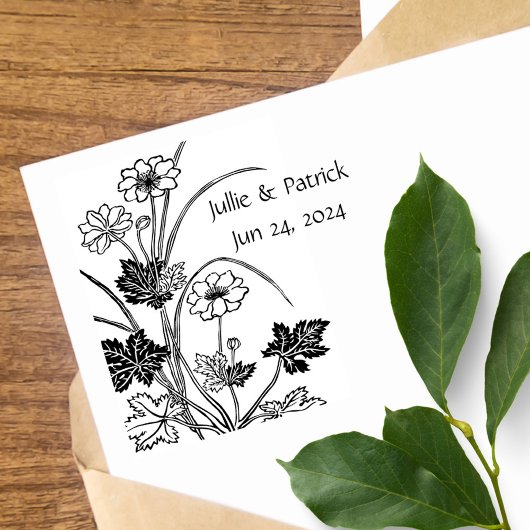 フローラ素朴カップル結婚の日付ウッドアートスタンプ ラバースタンプ