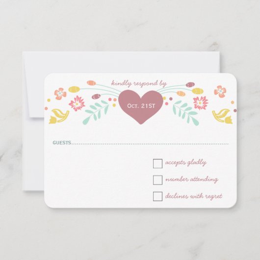 フローラ素朴ガーランドフォークアートマルサラ結婚ズ 出欠カード (正面)