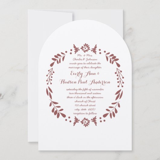 フローラ素朴ガーランドフォークアートマルサラ結婚ズ 招待状 (正面)