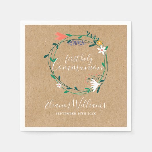 フローラ素朴ガーランド初の聖餐式 スタンダードカクテルナプキン (正面)