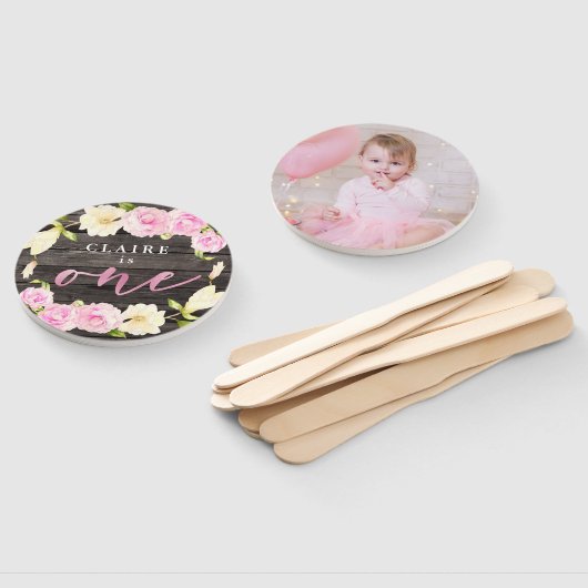 フローラ素朴ガール1st誕生日パーティーカスタム写真 ハンドファン (組立なし)