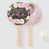 フローラ素朴ガール1st誕生日パーティーカスタム写真 ハンドファン (正面&裏面)