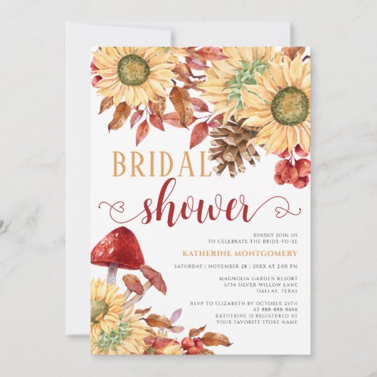 フローラ素朴キノコひまわりブライダルシャワー 招待状 (正面)
