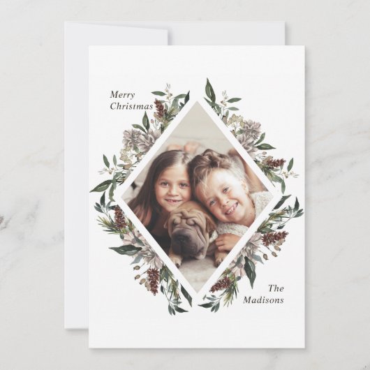 フローラ素朴クリスマスフォトホリデーカード シーズンカード (正面)
