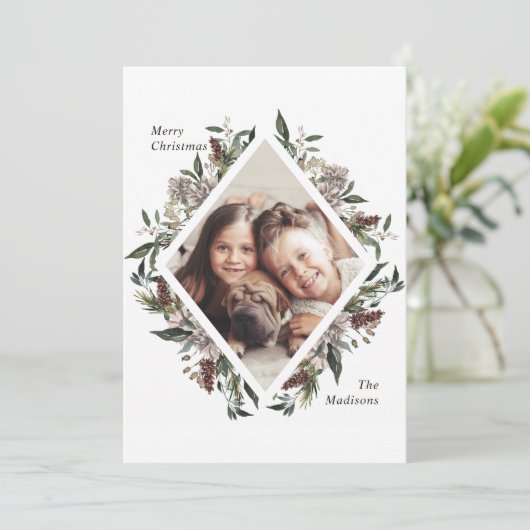 フローラ素朴クリスマスフォトホリデーカード シーズンカード (スタンド正面)