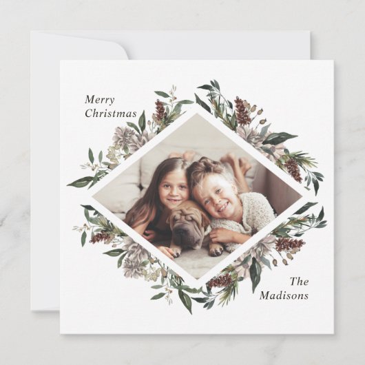 フローラ素朴クリスマスフォトホリデーカード シーズンカード (正面)