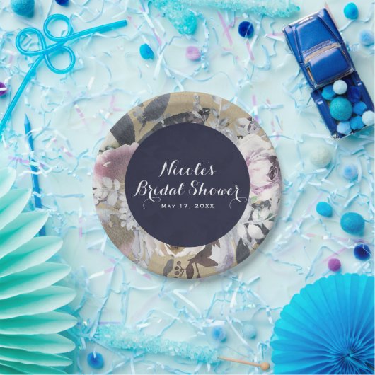 フローラ素朴グラムネイビークラフト結婚ズブライダルシック ペーパープレート (パーティー)