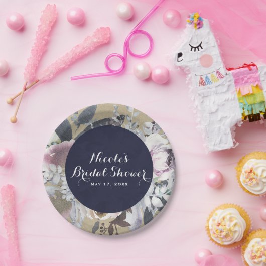 フローラ素朴グラムネイビークラフト結婚ズブライダルシック ペーパープレート (パーティー)