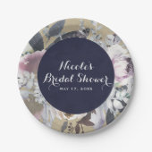 フローラ素朴グラムネイビークラフト結婚ズブライダルシック ペーパープレート (正面)