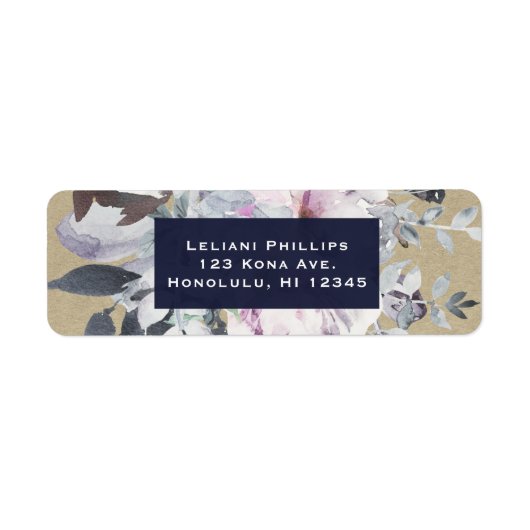 フローラ素朴グラムネイビークラフト結婚式招待状 ラベル (正面)