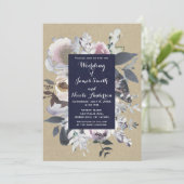 フローラ素朴グラムネイビークラフト結婚式招待状 招待状 (スタンド正面)