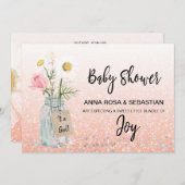 *~*フローラ素朴グリッターメイスンジャーブベイビーシャワー 招待状 (正面/裏面)