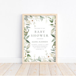 フローラ素朴グリーンベイビーシャワー歓迎 ポスター