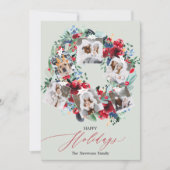 フローラ素朴グリーン6写真クリスマスリースhappy シーズンカード (正面)