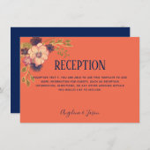 フローラ素朴コーラル&ネイビーウェディングレセプションカード (正面/裏面)