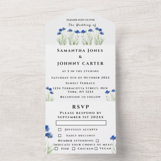 フローラ素朴コーンフラワーベビーの息結婚の数 オールインワン招待状 (内側)