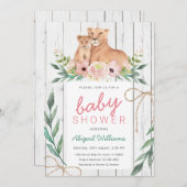 フローラ素朴サファリライオンファミリーベビーシャワー 招待状 (正面/裏面)