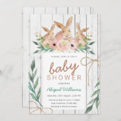 フローラ素朴サファリラビットファミリーベビーシャワー 招待状 (正面/裏面)