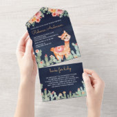 フローラ素朴サボラマ海軍ブルーベビーシャワー オールインワン招待状 (貼ってはがせる)