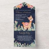 フローラ素朴サボラマ海軍ブルーベビーシャワー オールインワン招待状 (内側)