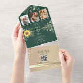 フローラ素朴サンフラワーエメラルドグリーン結婚ズ オールインワン招待状 (貼ってはがせる)